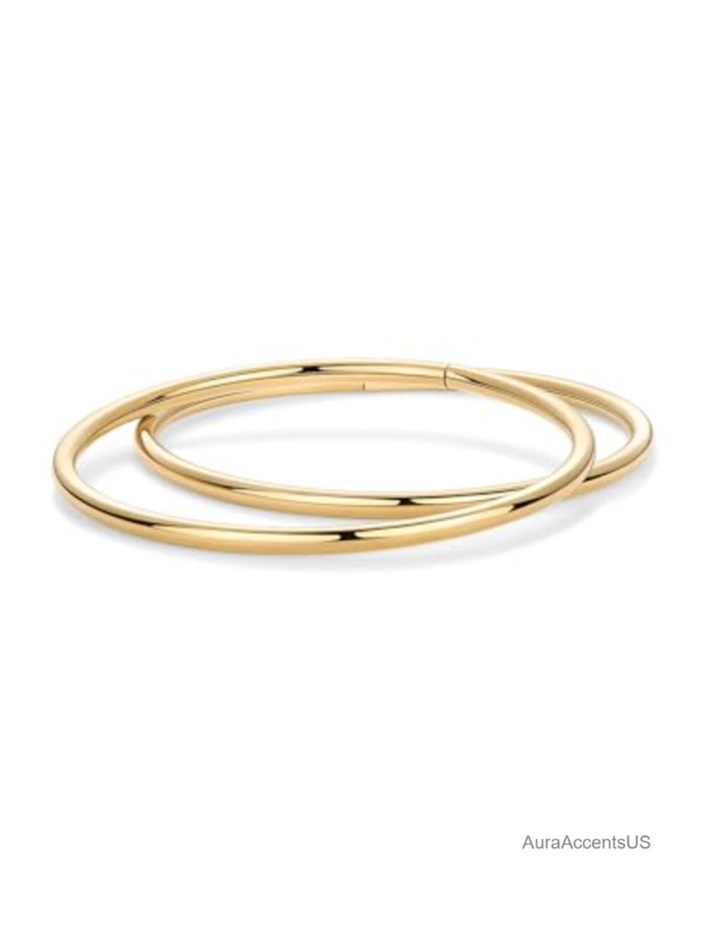14K Gold Plated Bangle Bracelet 2-Pack for Women